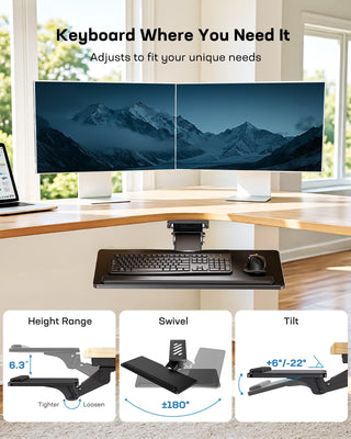 Keyboard Tray Under Desk, Adjustable Ergonomic Keyboard & Mouse Tray, Flat Bottom Or Cross Beam Installation, Smooth Sliding Keyboard Holder for Typing in Home Office, Easy Setup, 25″W x 9.84″D