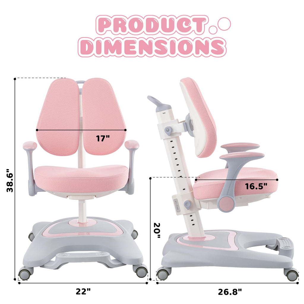Kids Desk Chair,Ergonomic Chair: Height-Adjustable, Double Back Support – Multifunctional for Study/Work/Dining | Ideal for Kids, Petite Adults – Ultra-Comfy (Bedrooms, Schools, Offices)(Pink)