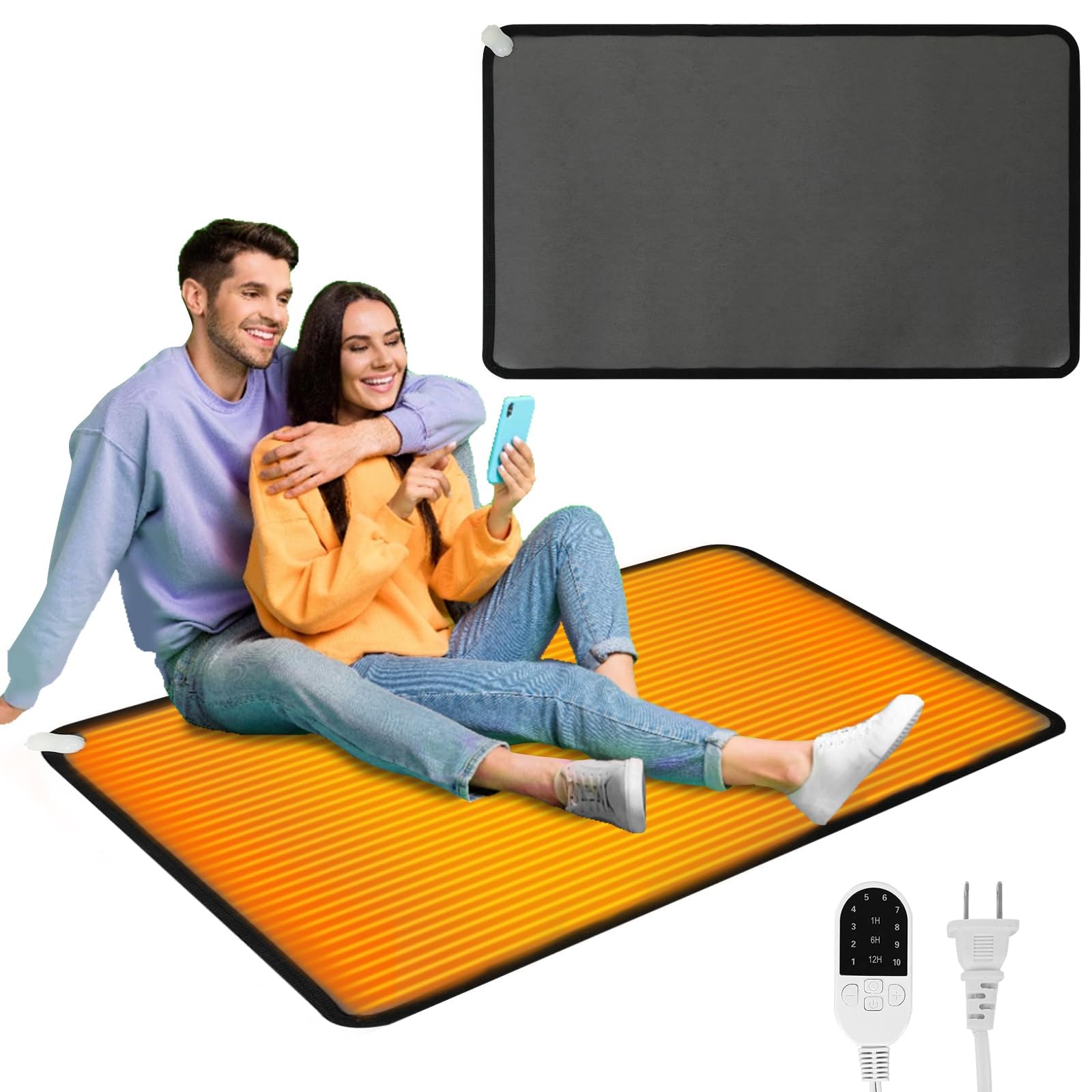 PVC 110V Heated Floor Mat Heater for Foot Warmer Under Desk 31.5 x 20 Inch Electric Heating Pad Energy Saving Carpet Pad Indoor Floor Heated Rug for Home Office Bathroom House Black