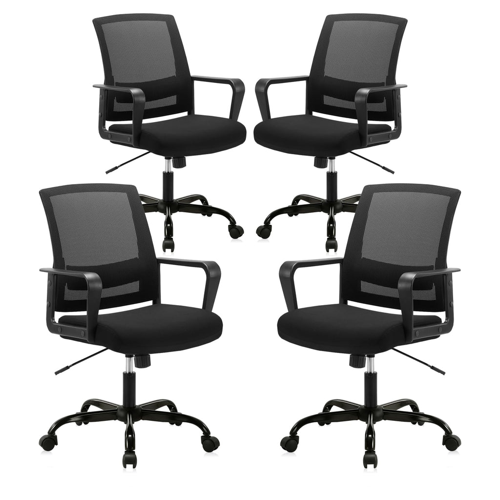 Ergonomic Rolling Mesh Desk Chair with Executive Lumbar Support and Adjustable Swivel Design for Home Office Computer Black 4 Pack