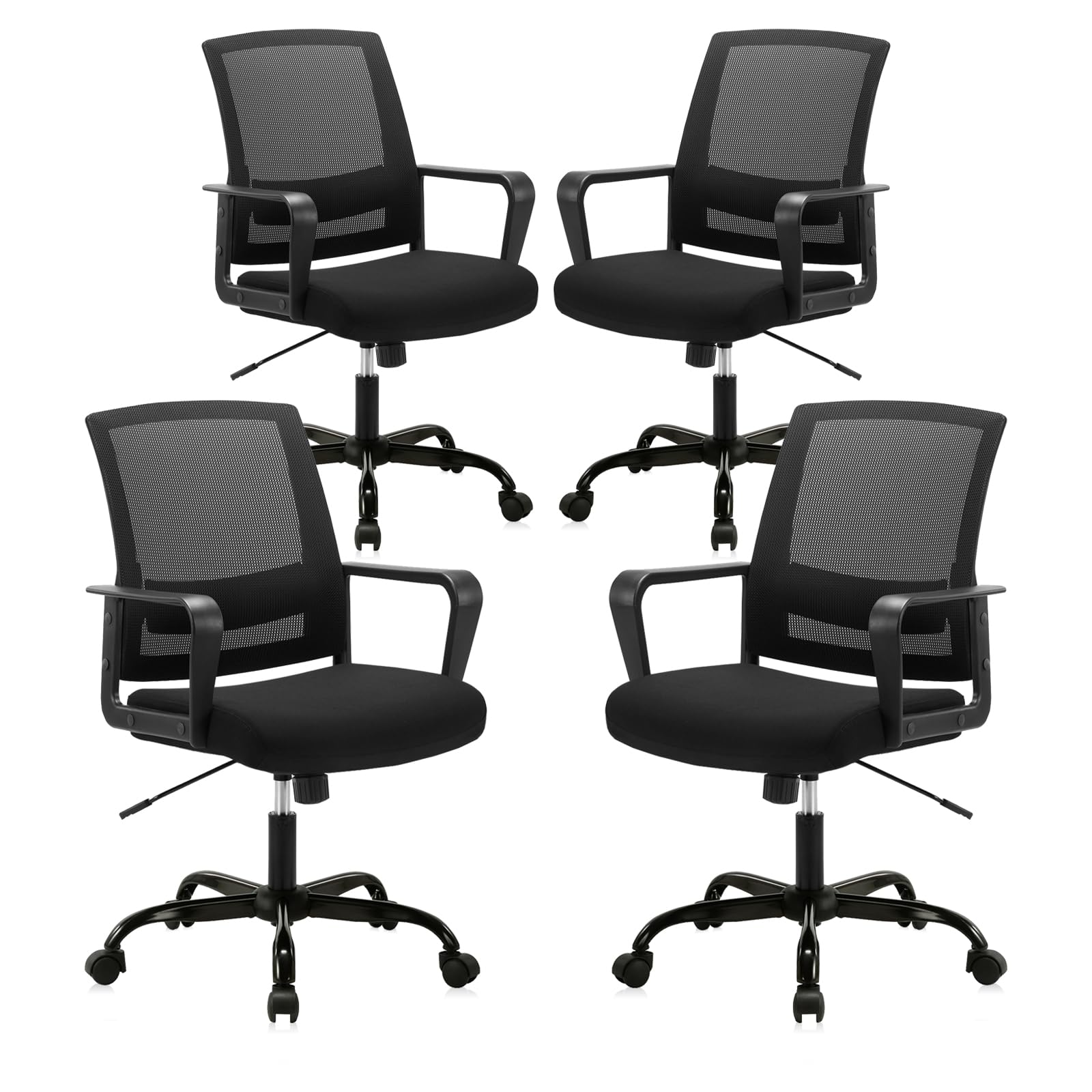 Ergonomic Rolling Mesh Desk Chair with Executive Lumbar Support and Adjustable Swivel Design for Home Office Computer Black 4 Pack