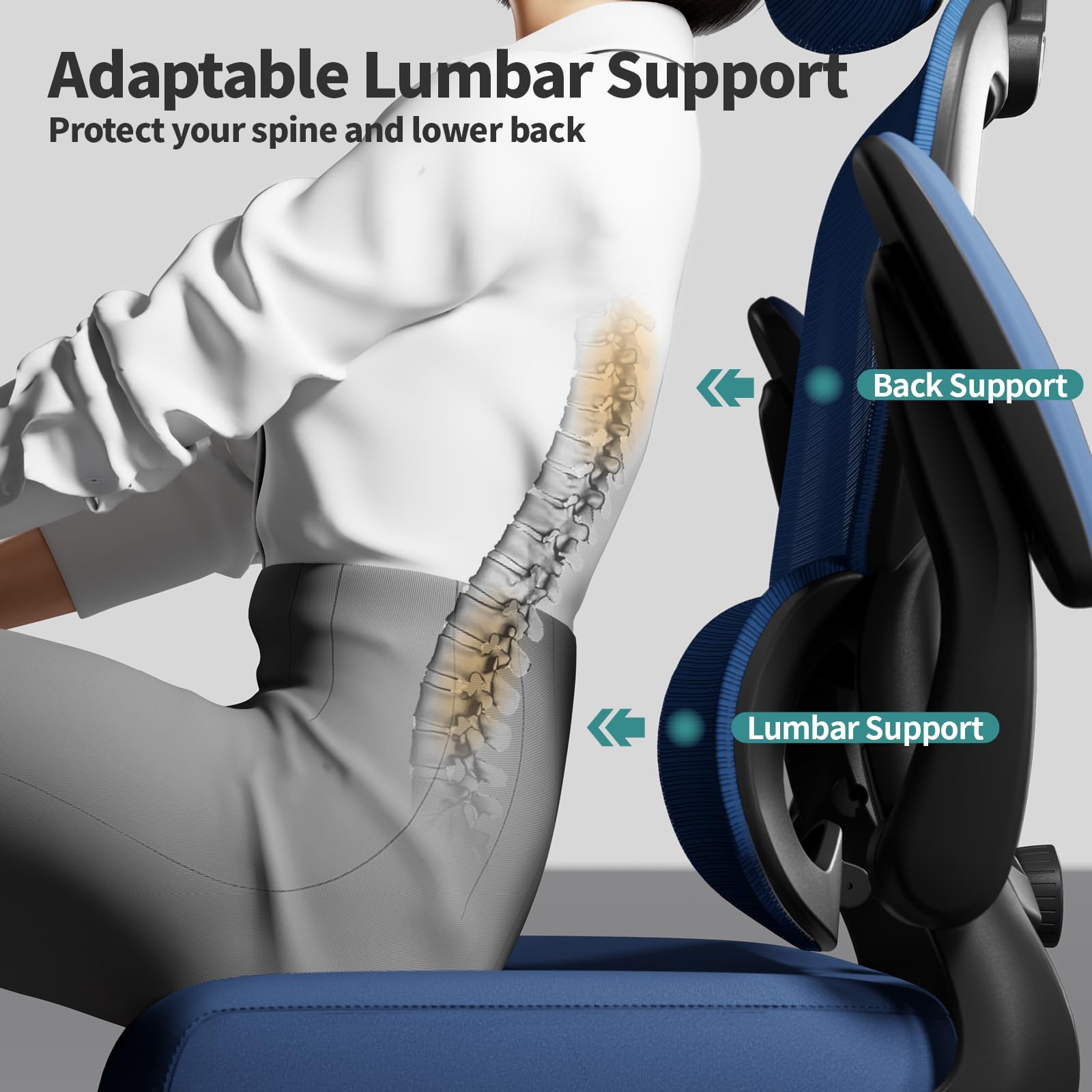 Office Chair Ergonomic Desk Chair, 330 LBS Home Mesh Office Desk Chairs with Wheels, Comfortable Gaming Chairs (Dark Blue)