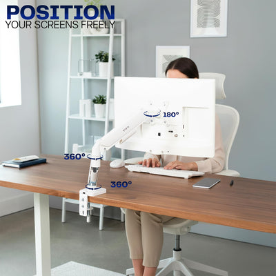 Single 17 to 32 inch Monitor Height Adjustable Counterbalance Mechanical Arm Desk Stand, Classic, Universal VESA Mount, White, STAND-V001OW