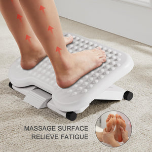 Adjustable Desk Footrest, Foot Rest for Under Desk at Work with Massage, Adjustable Foot Stool with 3 Height Position & 30 Degree Tilt Angle Adjustment for Home, Office, White