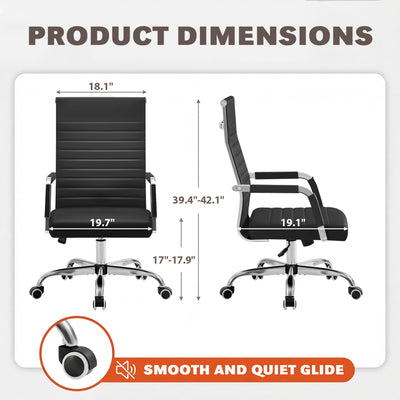 (4 pcs, Black) Ergonomic Office Desk Chair, Executive Ribbed Mid-Back PU Leather Conference Room Chair Adjustable Swivel Chair with Arms