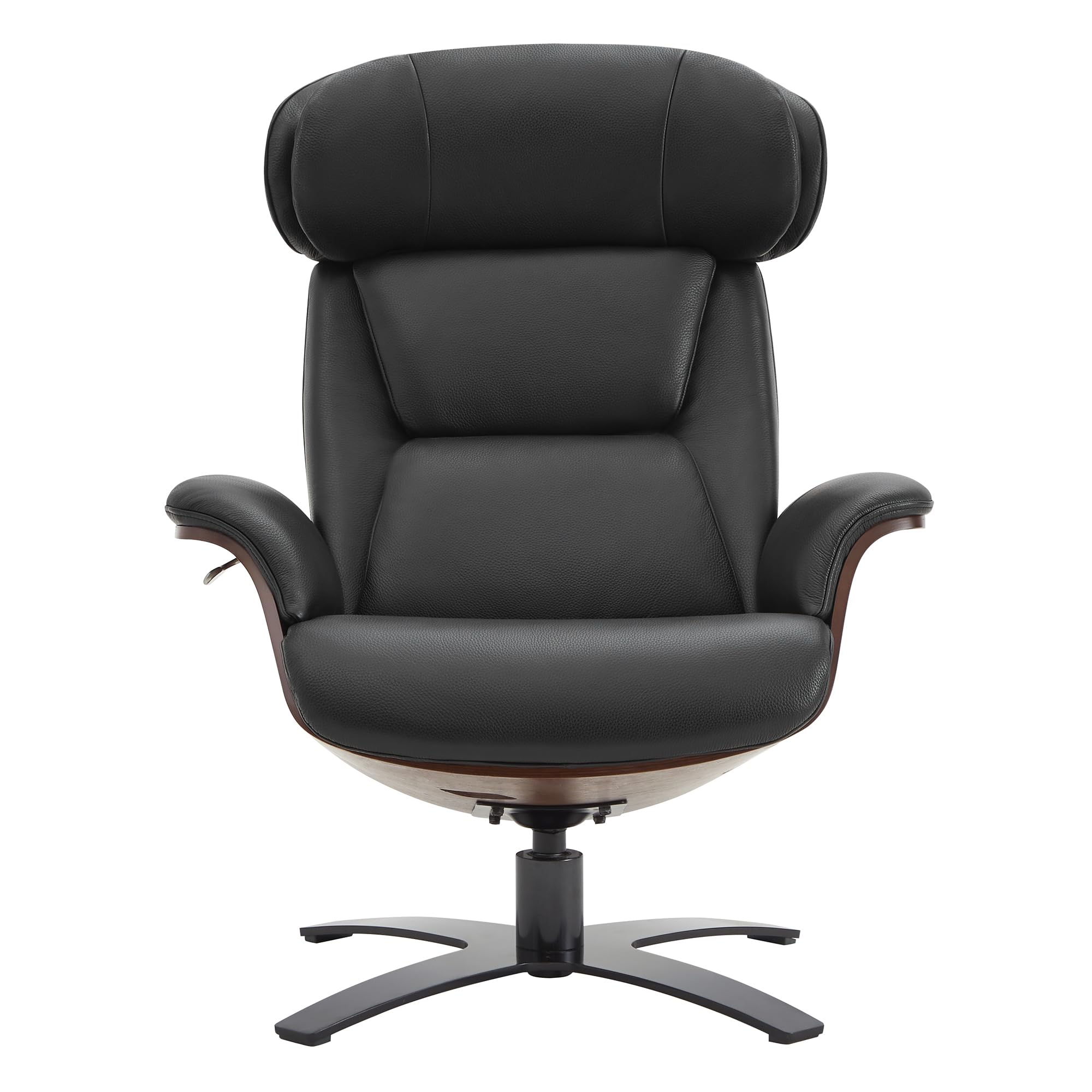 Genuine Leather Reclining Swivel Chair with Adjustable Headrest and Ottoman for Living Room, Black