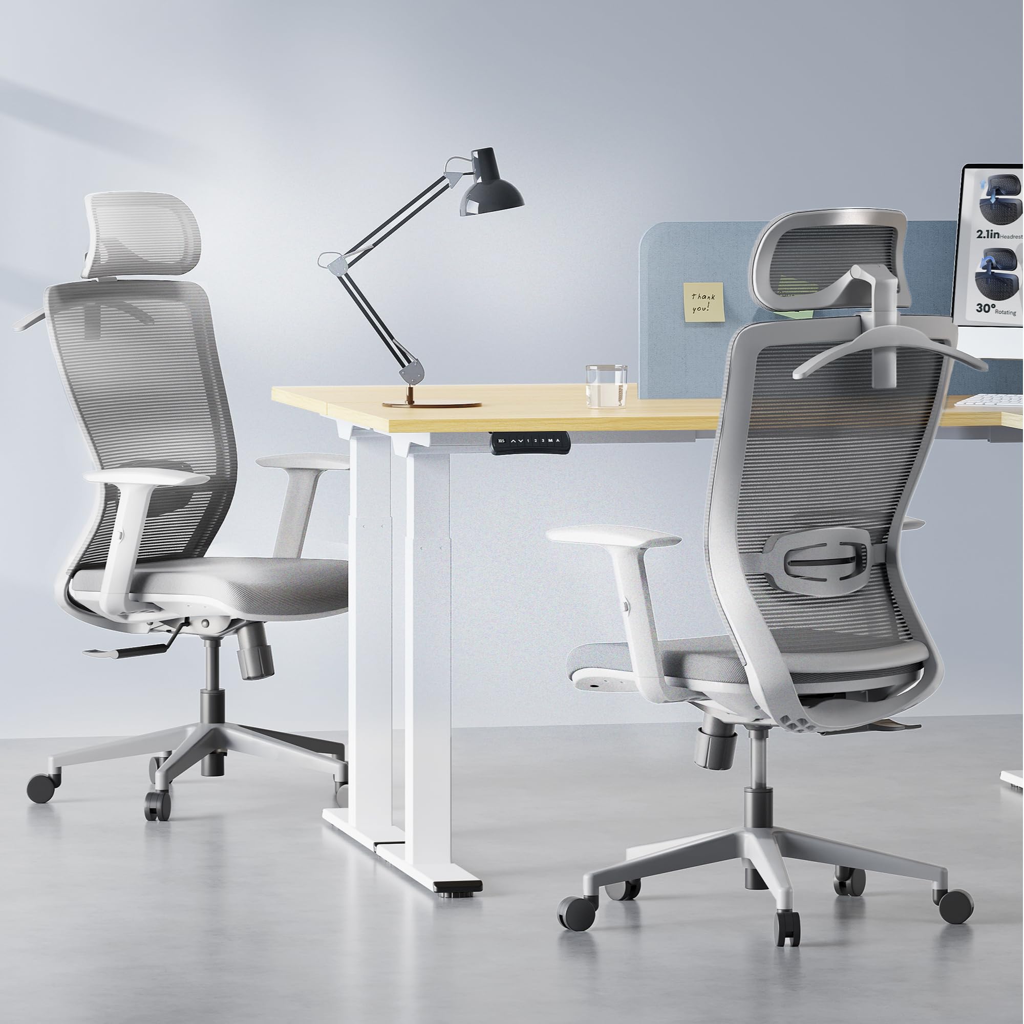 Ergonomic Office Chair, High Back Home Office Desk Chairs with Adjustable Lumbar Support, Armrests,90-130° Tilt Lock, Swivel Computer Gaming Chairs for Adults, OC3 Cloud, Light Gray