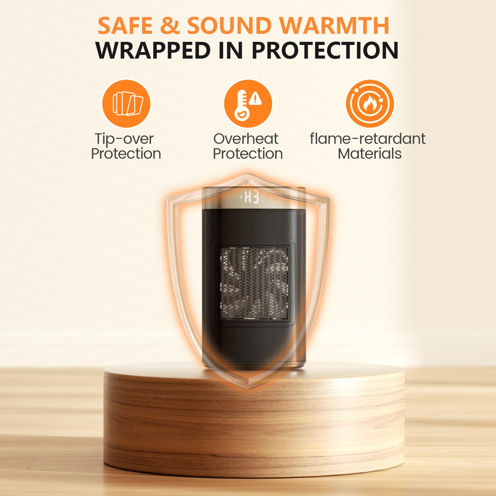 Space Heater, 1500W Electric Heaters for Indoor Use, 5 Modes & Smart Thermostat, Tip-Over & Overheat Protection, 24H Timer, Child Lock, Ceramic Fast Safety Heat for Office Bedroom Home