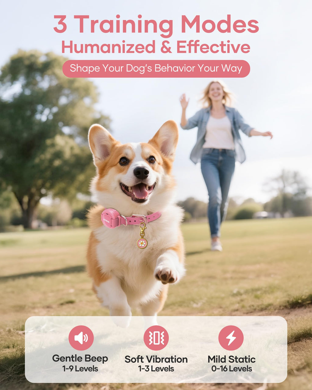 Dog Training Collar - 4200FT Remote Dog Collar with 3 Training Modes for Small Dogs with Pet ID Tag & Security Lock, IPX8-Waterproof Rechargeable E-Collar for Mini Small Medium Dogs (Pro Pink)