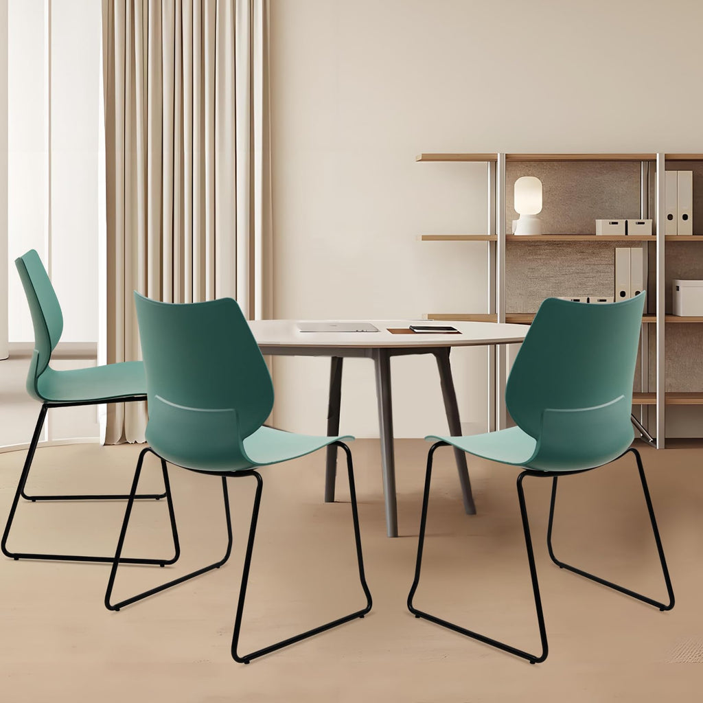 Set of 12, Green, Stackable Waiting Room Chair, Stacking Office Chair with Ergonomic Lumbar Support and Metal Legs, Plastic Desk Chairs for Conference School Church Guest Reception