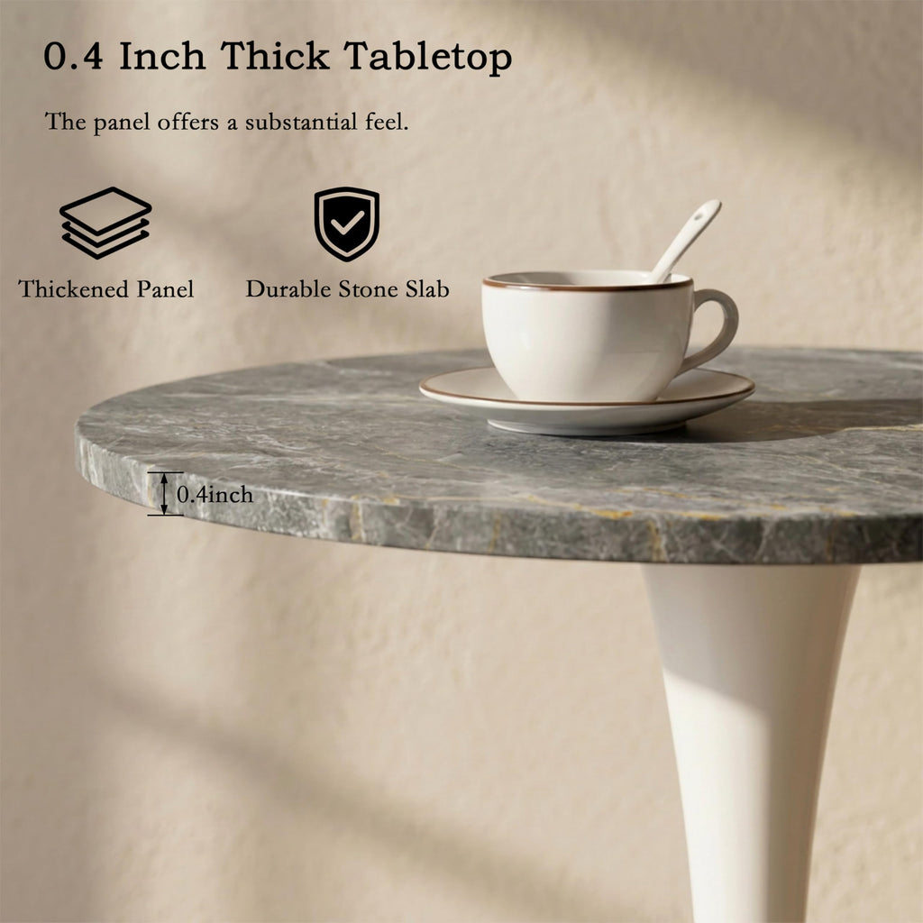 27.6" Marble Round Tulip Table, Mid-Century Modern Style Dining Table with White Pedestal Base for 2-4 People, Featuring A Marble Tabletop for Kitchen, Dining Room, Cafe (Dark Grey)