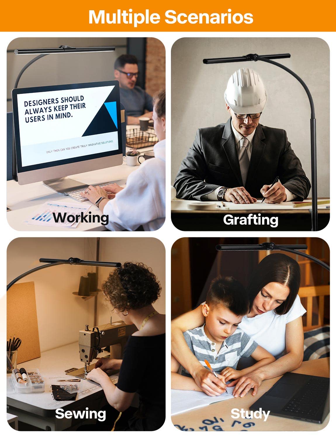 Desk Lamp for Office Home - Eye-Caring Architect Task Lamp 25 Lighting Modes Adjustable LED Desk Lamp Flexible Gooseneck Clamp Light for Workbench Drafting Reading Study
