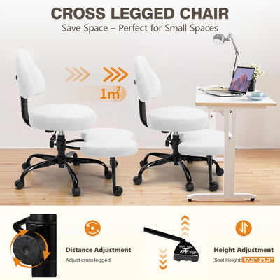 Cross Legged Office Chair, Criss Cross Desk Chair ADHD Meditation Kneeling Yoga Seat with Adjustable Height, Lumbar Support, Wider Footrest and Wheels (Pearl White)