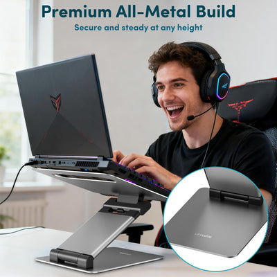 Ergonomic Adjustable Laptop Stand for Desk, Extra Tall 20” Height Aluminum Laptop Riser, Portable Foldable Computer Stand, Fits 10-17” Laptops for Office Meetings, Teamwork & Desk Setup