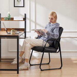 Waiting Room Guest Chair Set of 8, Leather Stationary Office Reception Chairs No Wheel, Comfy Padded Arms and Seld Base, for Conference Room Lobby Home Desk Bedroom Elderly, Black