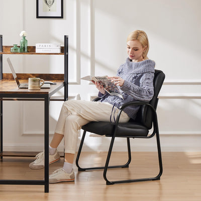 Waiting Room Guest Chair Set of 8, Leather Stationary Office Reception Chairs No Wheel, Comfy Padded Arms and Seld Base, for Conference Room Lobby Home Desk Bedroom Elderly, Black