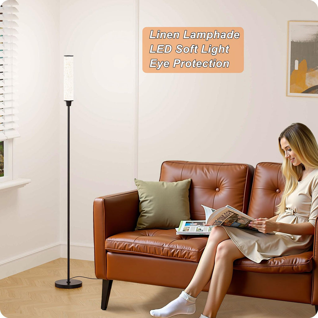 Floor Lamp with Remote Control, Floor Lamps for Living Room/Bedroom/Office, Stepless Adjustable 3000K-6000K Colors and 10-100% Brightness,Standing Light with Foot Switch (Black+Beige Linen)