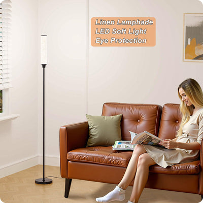 Floor Lamp with Remote Control, Floor Lamps for Living Room/Bedroom/Office, Stepless Adjustable 3000K-6000K Colors and 10-100% Brightness,Standing Light with Foot Switch (Black+Beige Linen)