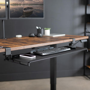 Extra Long Clamp-on Computer Keyboard and Mouse Under Desk Slider Tray, 34 x 11 inch Pull Out Platform Drawer, Black, MOUNT-KB15EB