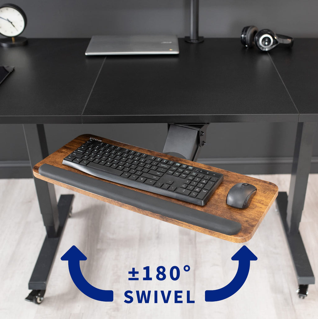 Adjustable Computer Keyboard and Mouse Platform Tray, Ergonomic Under Table Desk Mount Drawer Underdesk Shelf, Rustic Vintage Brown, MOUNT-KB03N