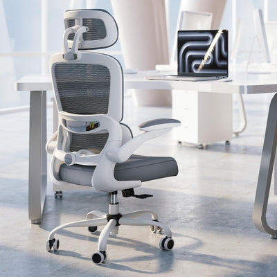 Office Chair Ergonomic Desk Chair, 330 LBS Home Mesh Office Desk Chairs with Wheels, Comfortable Gaming Chairs (White)