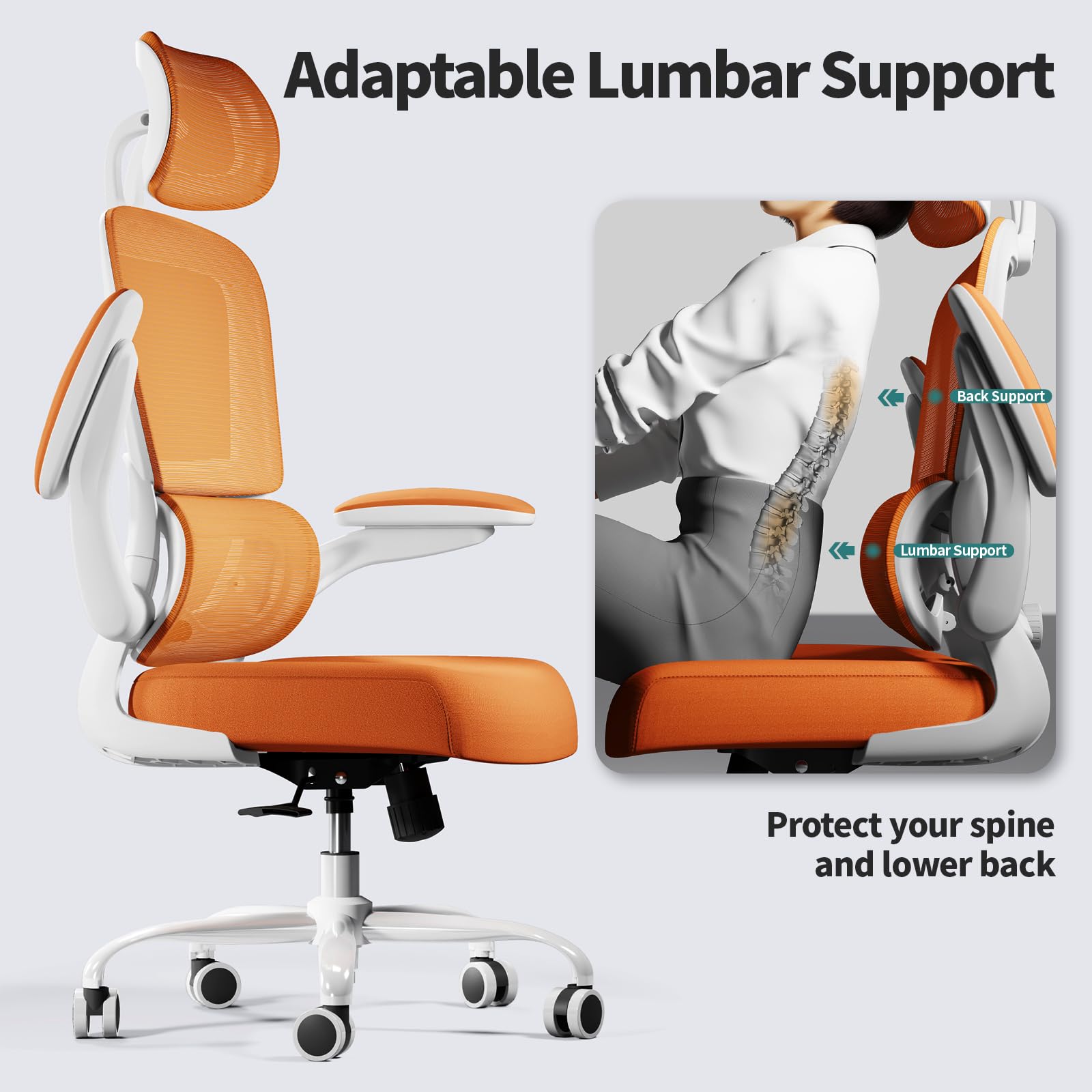 Office Chair Ergonomic Desk Chair, 330 LBS Home Mesh Office Desk Chairs with Wheels, Comfortable Gaming Chairs (Burnt Orange)