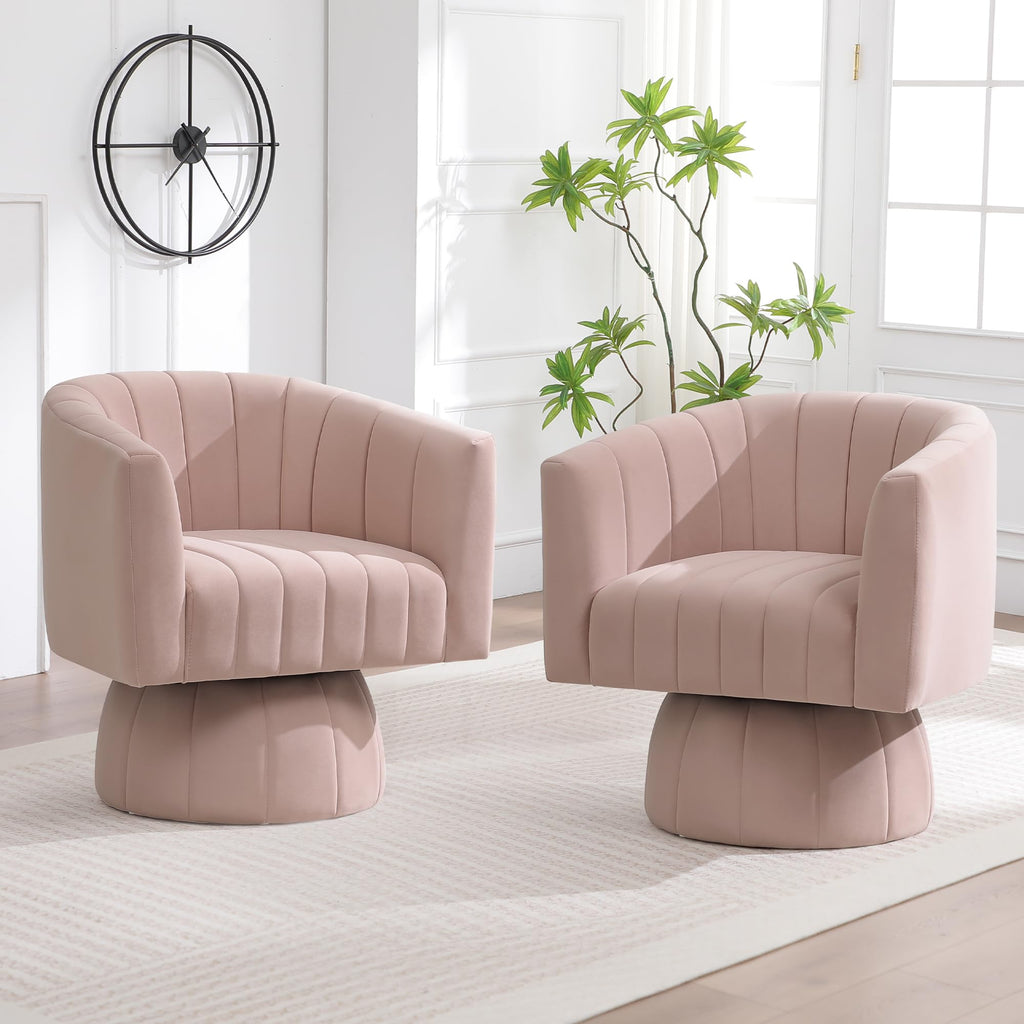 Swivel Accent Barrel Chair, Cute Comfy Small Round 360° Arm Chair. Velvet Sofa Club Reading Chair for Living Room Bedroom Office Pink