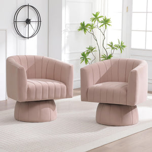 Swivel Accent Barrel Chair Set of 2, Cute Comfy Small Round 360° Arm Chair, Velvet Sofa Club Reading Chair for Living Room Bedroom Office Pink