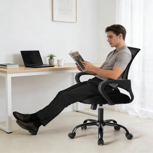 2 Pack, Office Desk Chair - Ergonomic Mid Back with Lumbar Support & Rocking Mode, Height Adjustable with Fixed Armrest, for Home, Computer, Gaming, Conference, Meeting, 360° Swivel, Black,