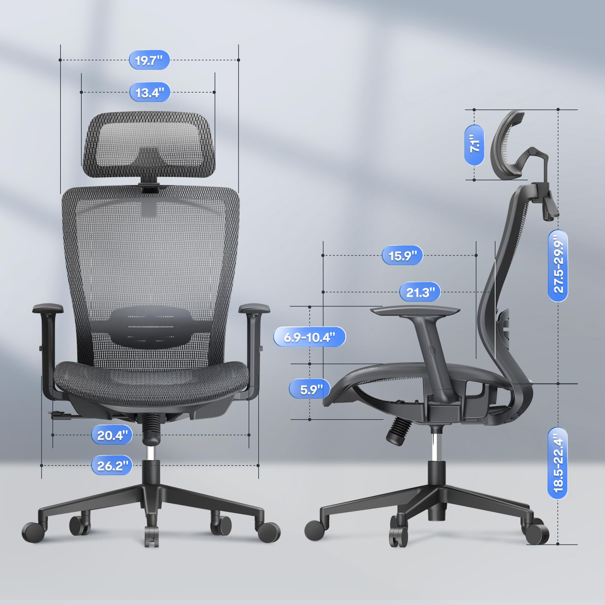 Ergonomic Office Chair, High Back Mesh Swivel Computer Chair, Executive Office Desk Chairs, with Adjustable Lumbar Support/2D Headrest/Lockable Backrest, OC3 Air, Gray