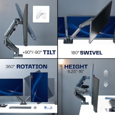 Dual Monitor up to 32 inches and 19.8 lbs per Screen, Pneumatic Arm Desk Mount, Articulating Counterbalance, VESA Stand, Classic, STAND-V002O
