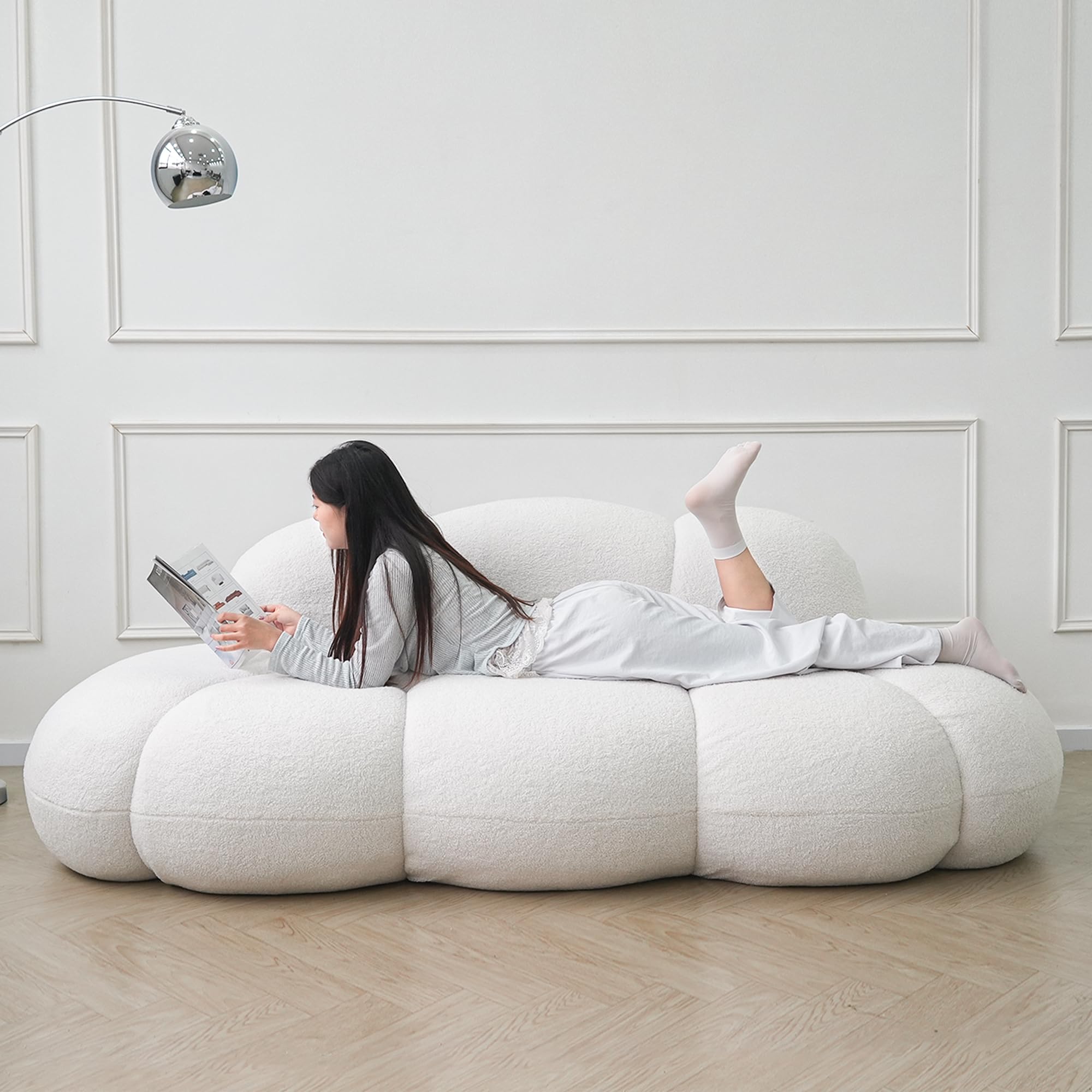 Cloud Shaped Couches for Living Room, Modern Comfy Upholstered Sofa, Cloud Shaped Leisure Sofa, Upholstered Couch for Bedroom, Apartment, Small Space (White, No Assembly Required)