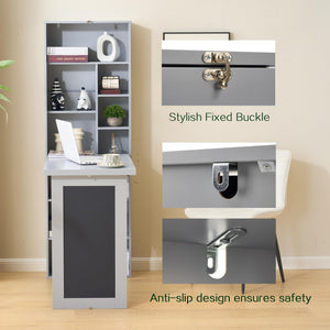 Folding Desk with Storage,Foldable Convertible Writing table with Blackboard and Shelves,Wall Mount Fold Out Table Cabinet , Space-Saving Murphy Desk for Multi-Function Home Office Workstation (Grey)