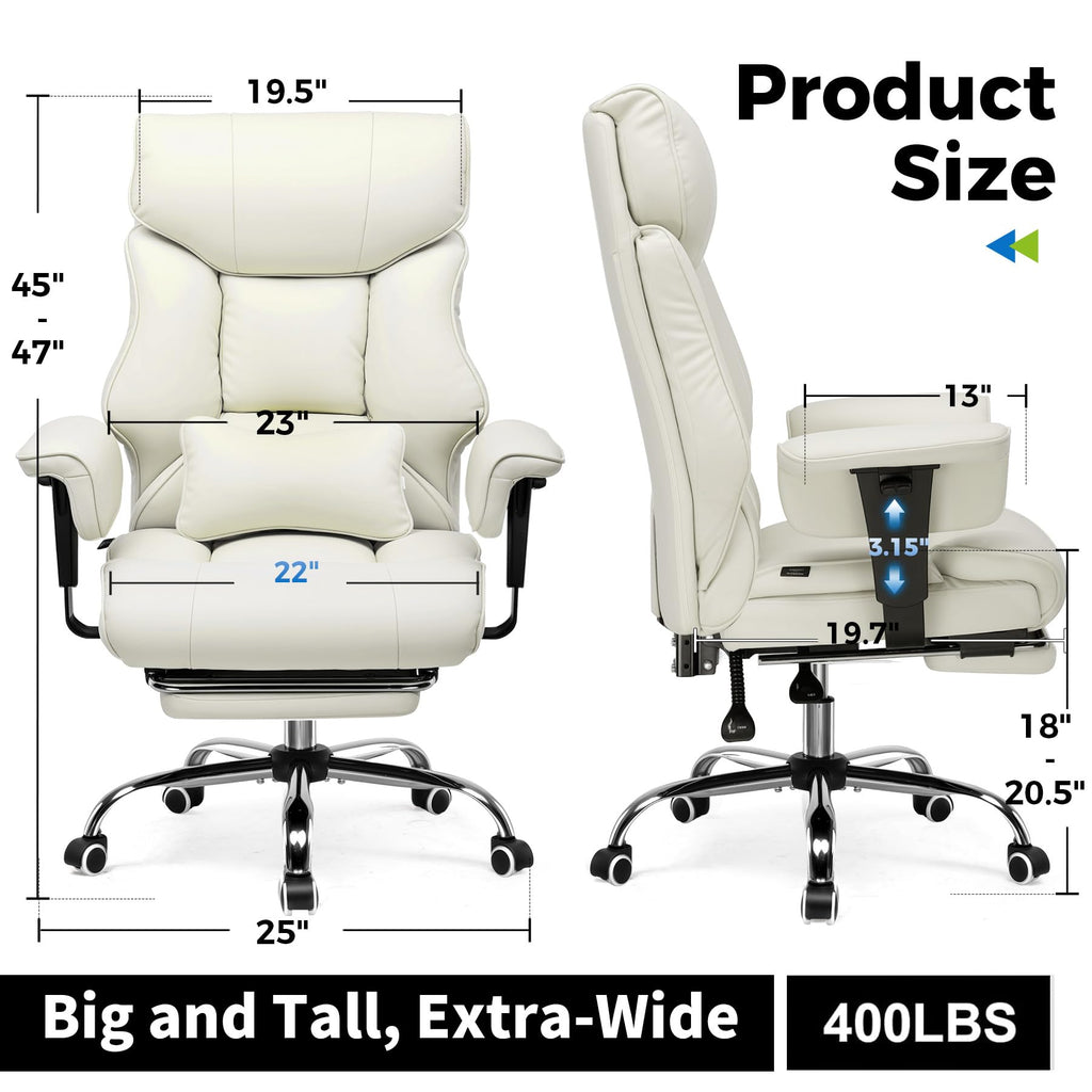 Big and Tall Gaming Chair 400lbs Heavy Duty Office Chair with Foot Rest & Ergonomic Pocket Spring Cushion, High Back Lumbar Support for Lower Back Pain Relief, Beige