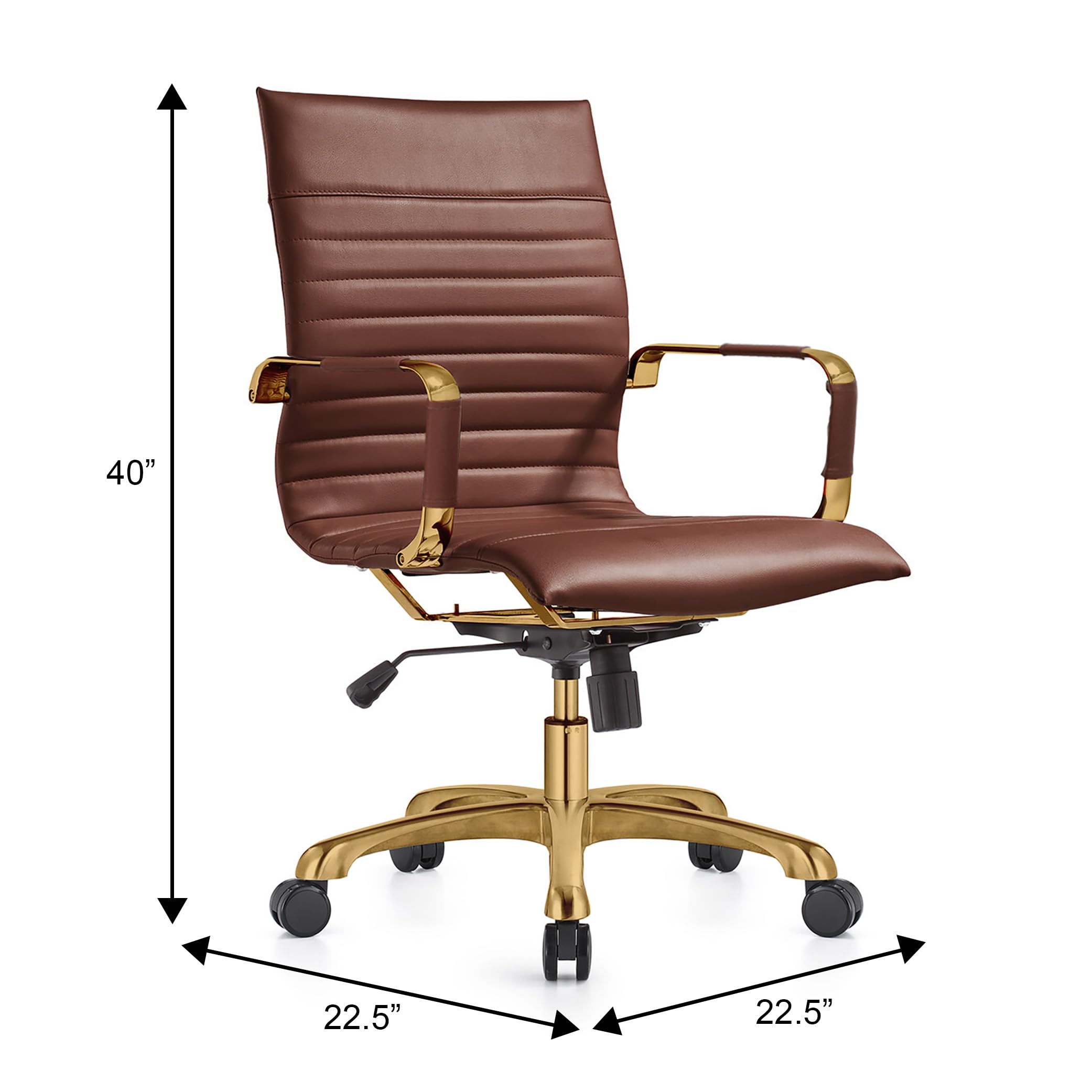 Qty 2 Modern Ergonomic Executive Office Chair, High-Back Leather Conference Desk Chair with Adjustable Height, Tilt Control, 360° Swivel & Gold Frame for Home Office