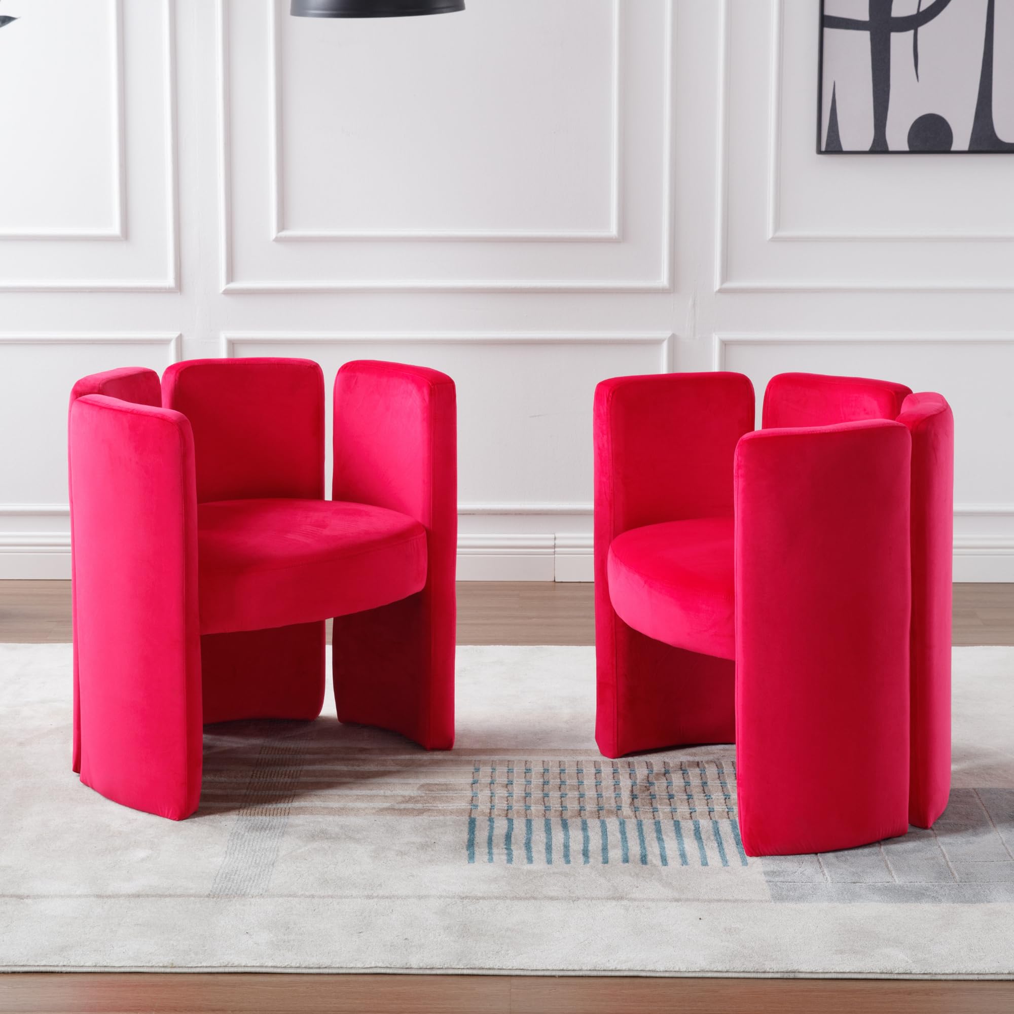 Velvet Accent Chair Set of 2, Unique Barrel Upholstered Chair with Circular Backrest Modern Design Cute Side Decorative Chairs for Living Room/Lounge/Bedroom/Reading Room,Rose