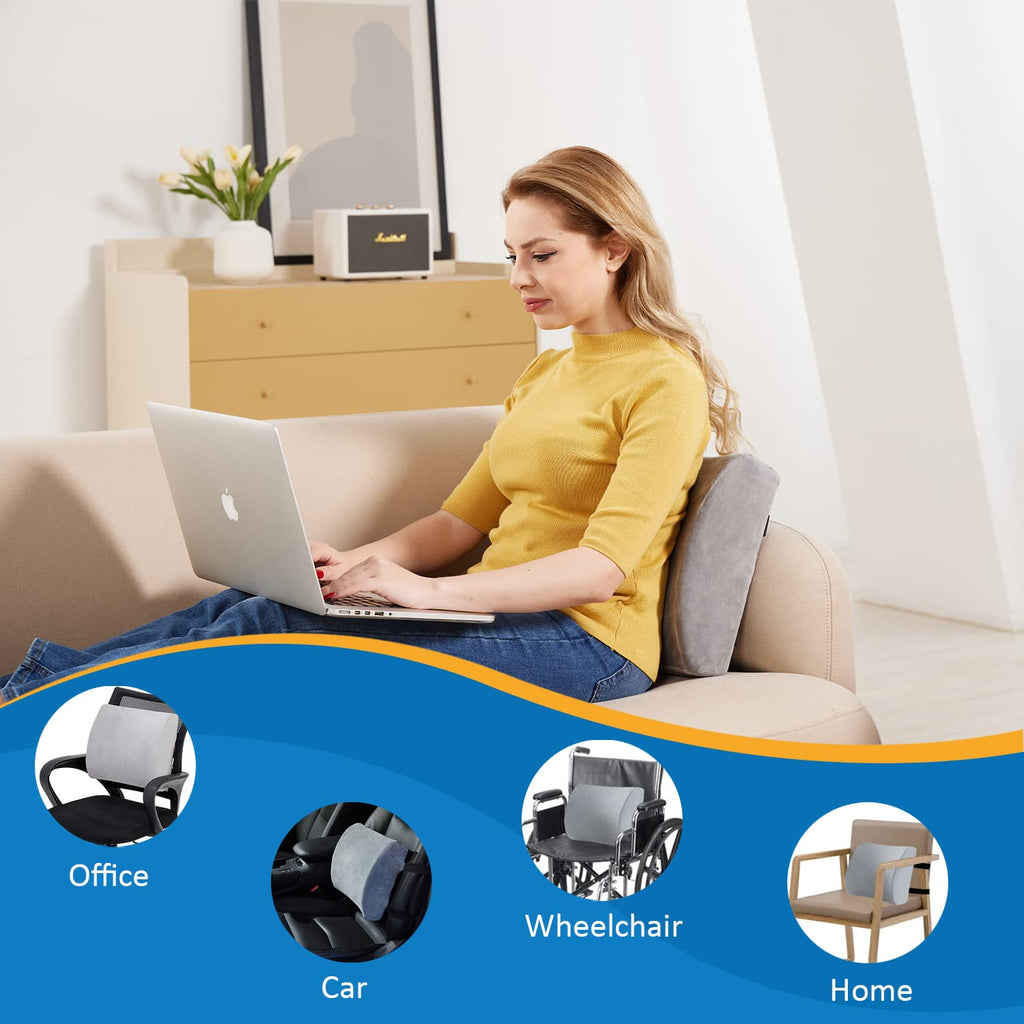 Lumbar Pillow, Memory Foam Office Chair Back Support Pillows Back Pain Relief Improve Posture, Lumbar Support Pillow for Car、Gaming Chair、 Home Chair, Double Adjustable Straps(Grey)