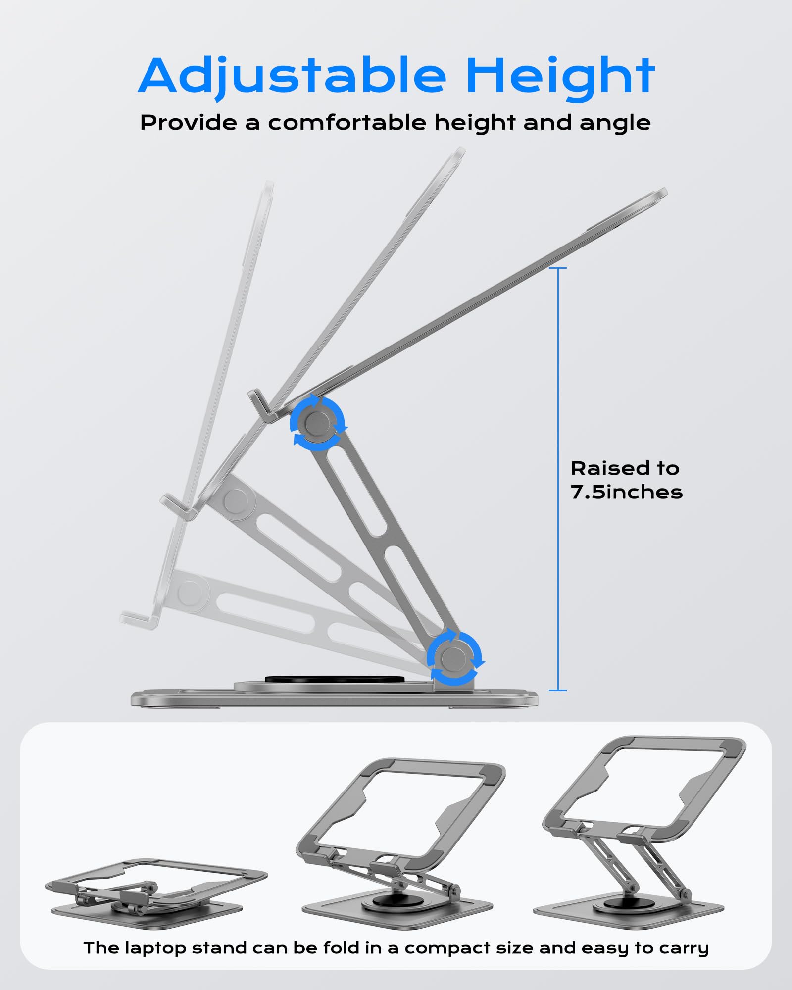 Adjustable Laptop Stand for Desk with 360 Base, Ergonomic Laptop Riser, Mount, Holder Notebook Computer Stand for MacBook Air Pro, HP, Dell, XPS, HP 16" Laptops - Gray