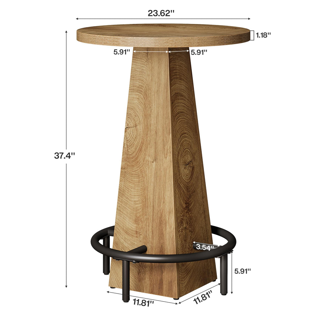 Bar Table, 37.4" High Round Pub Table for Small Bars, Dining Room, Kitchen, Wood Color (Only Table)