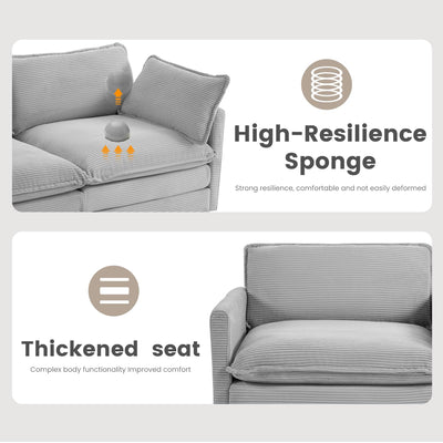Oversized Modular Sectional Sofa with Movable Ottoman, 112 Inch 4 Seat Modern Corduroy Sofa Set, Convertible L Shaped Couch for Living Room and Office, Light Grey