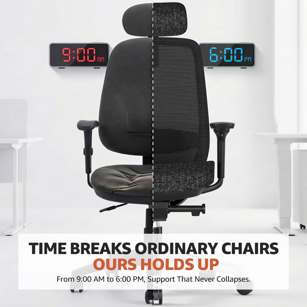 Office Chair Ergonomic Desk Chair High-Back Mesh Desk Chair with Adjustable Lumbar Support and Headrest 4D Armrests for Long Hours Sitting Black