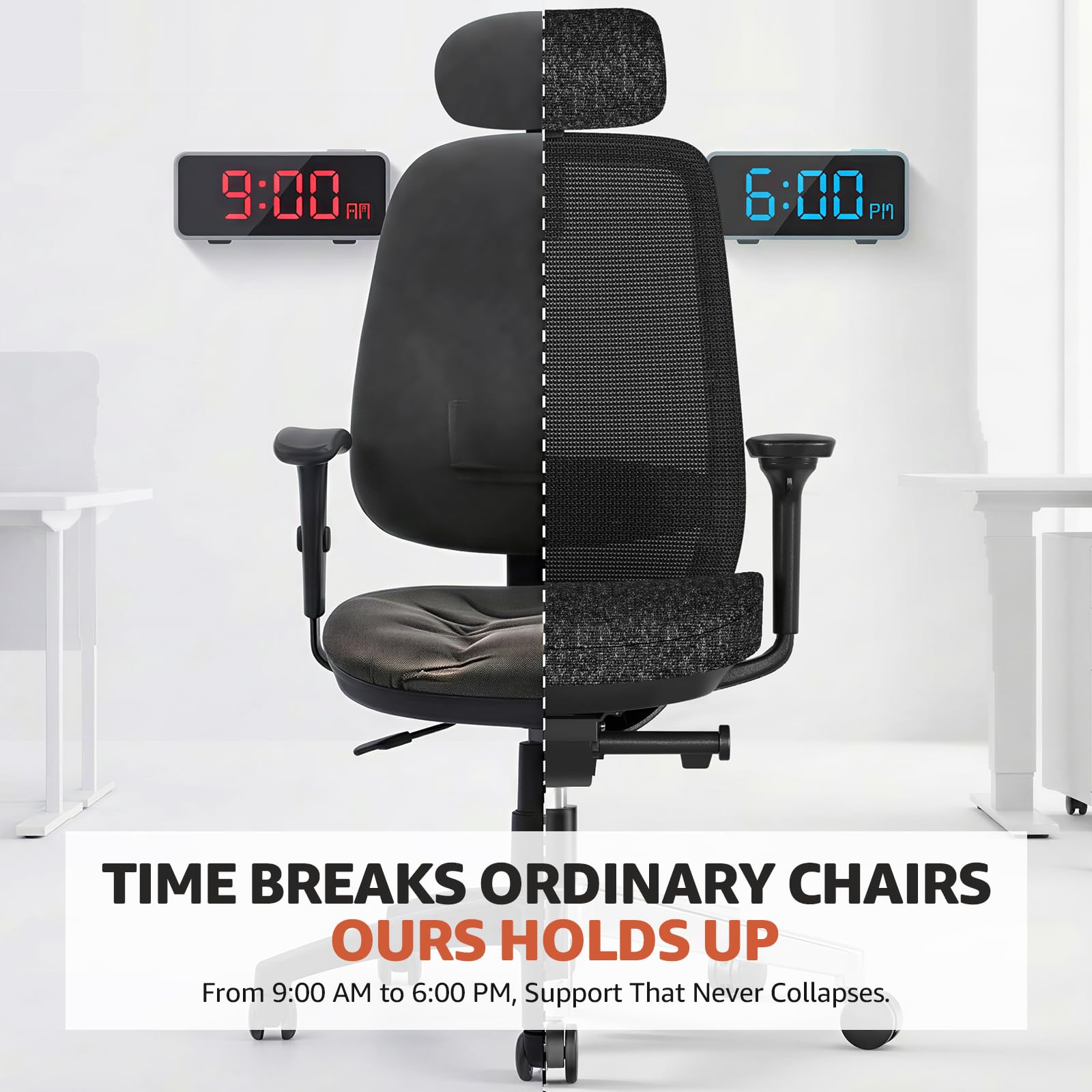 Office Chair Ergonomic Desk Chair High-Back Mesh Desk Chair with Adjustable Lumbar Support and Headrest 4D Armrests for Long Hours Sitting Black