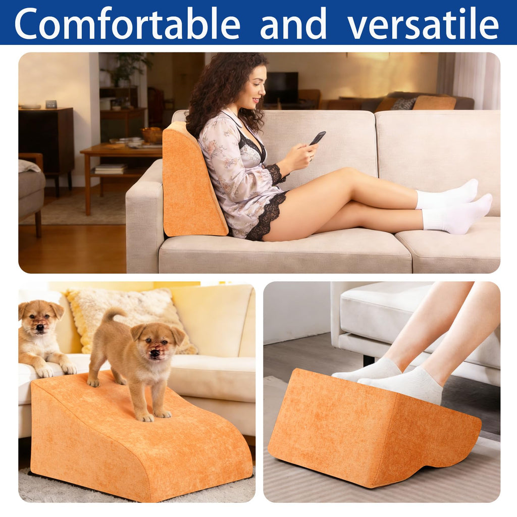 Foot Rest for Under Desk at Work, Ergonomic Under Desk Footrest with Washable Cover for Office, Home & Gaming Leg Elevation Pillow Orange