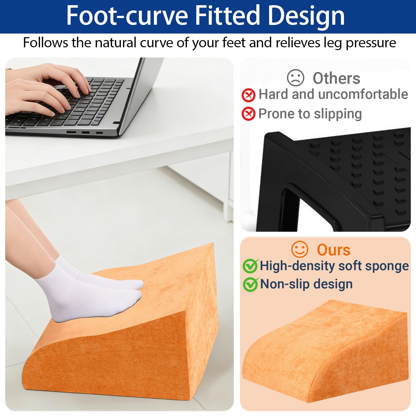 Foot Rest for Under Desk at Work, Ergonomic Under Desk Footrest with Washable Cover for Office, Home & Gaming Leg Elevation Pillow Orange