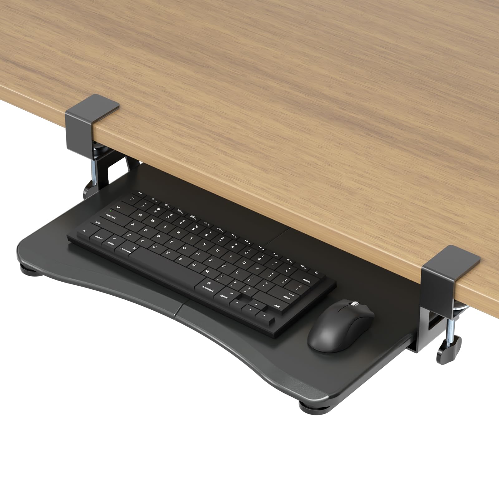 Small Keyboard Tray Under Desk Pull Out with C Clamp Mount, Computer Keyboard & Mouse Tray, 20 (24.2 Including Clamps) x 11.8 inch Slide-Out Platform Computer Drawer for Typing, Black, DSF1S