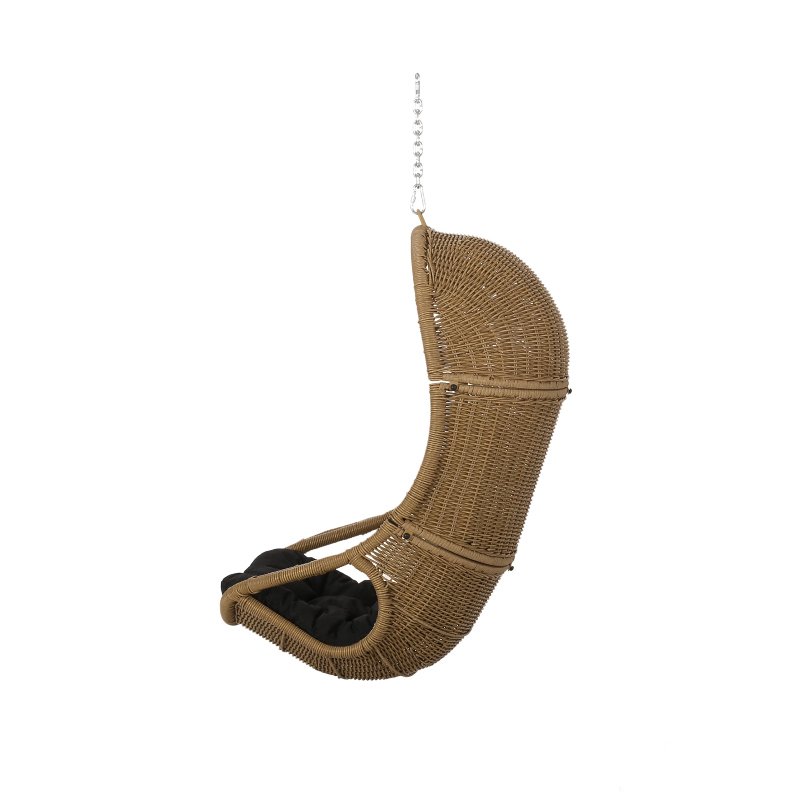 Hanging Basket Chair with Cushion, Outdoor Indoor Basket Chair, Boho Garden Rattan Lounger Porch Swing Furniture, Modern Patio Decor, Brown+Gray