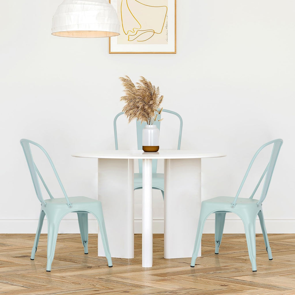 Set of 4 Metal Dining Chairs | Blue | Stackable Tolix Side Chairs with Backrest | Scratch-Resistant | Non-Slip Feet | Indoor/Outdoor Use | 330 lbs Capacity | Ideal for Kitchen & Restaurant