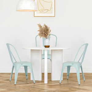 Set of 4 Metal Dining Chairs | Blue | Stackable Tolix Side Chairs with Backrest | Scratch-Resistant | Non-Slip Feet | Indoor/Outdoor Use | 330 lbs Capacity | Ideal for Kitchen & Restaurant