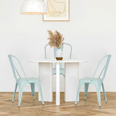 Set of 4 Metal Dining Chairs | Blue | Stackable Tolix Side Chairs with Backrest | Scratch-Resistant | Non-Slip Feet | Indoor/Outdoor Use | 330 lbs Capacity | Ideal for Kitchen & Restaurant