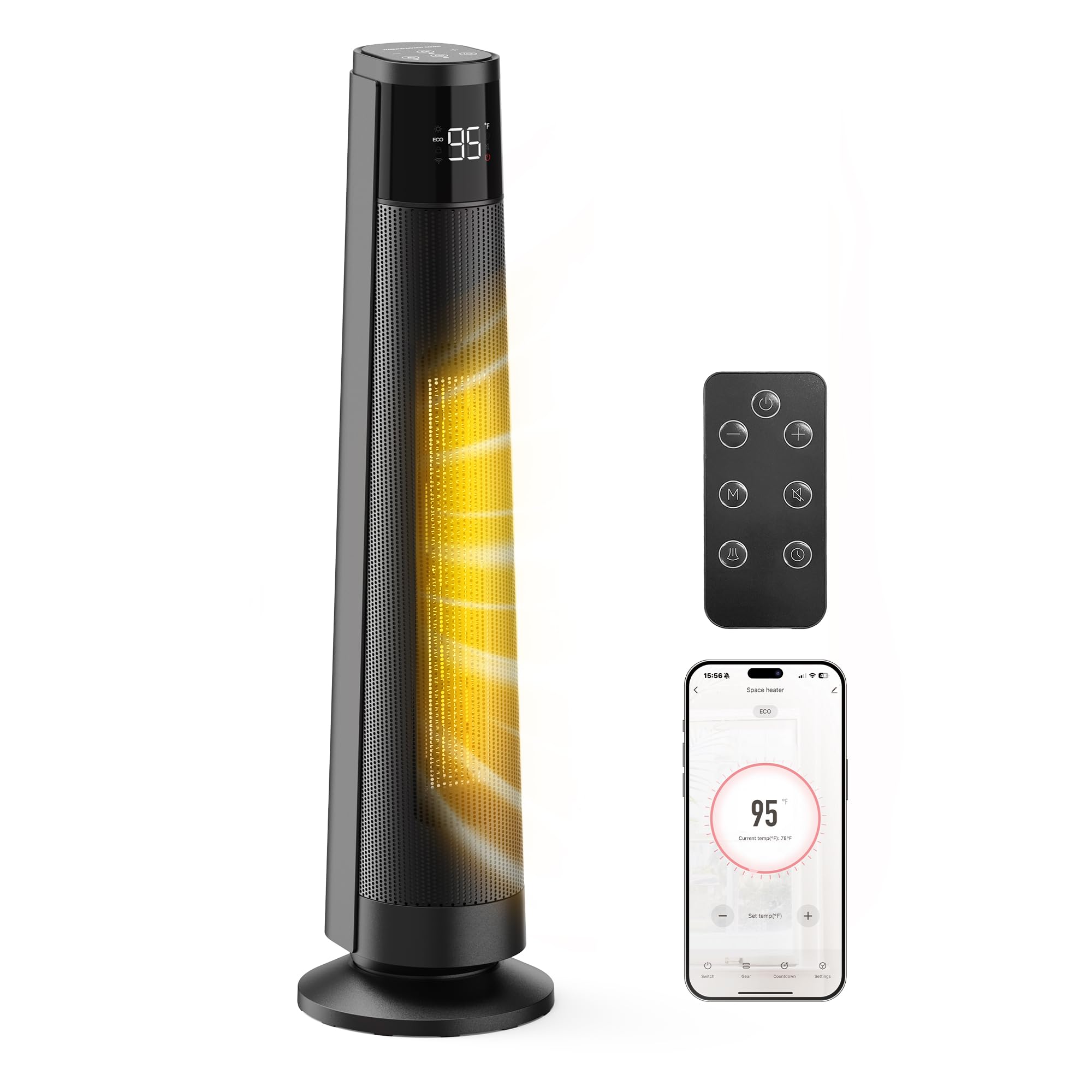 1500W Space Heaters for Indoor Use Large Room, WIFI Electric Heater with Voice Control, 5 Modes, ECO Thermostat, 12H Timer, Quiet & Safety PTC Ceramic Heater for Bedroom, Black, 1 Pack
